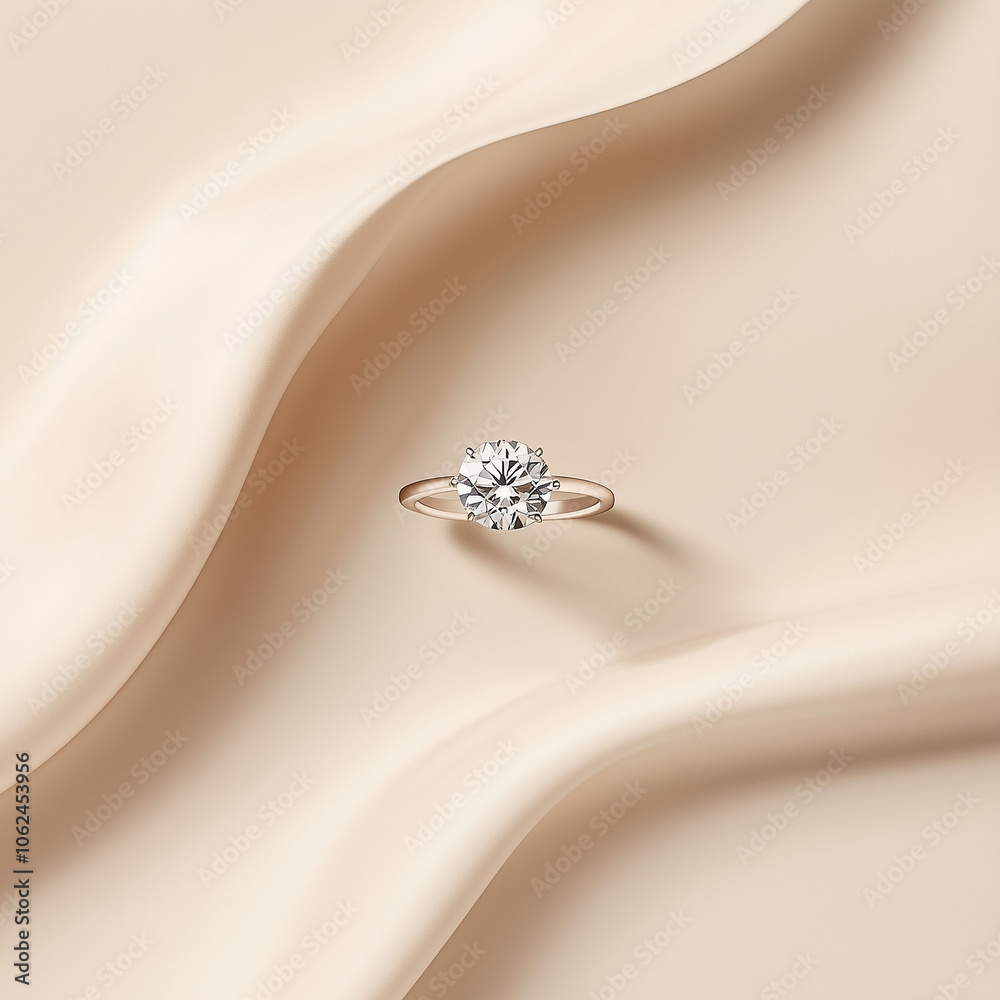 a diamond ring on a clean, soft cream background a diamond ring on a clean, soft cream background