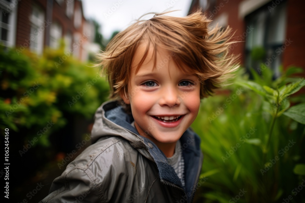 Portrait of a cute little boy with blond hair in the city Portrait of a cute little boy with blond hair in the city