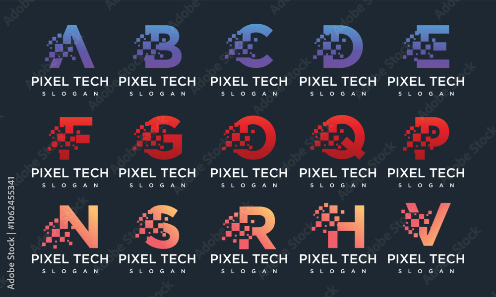 letter a-z technology logo design template collection. letter a-z technology logo design template collection.