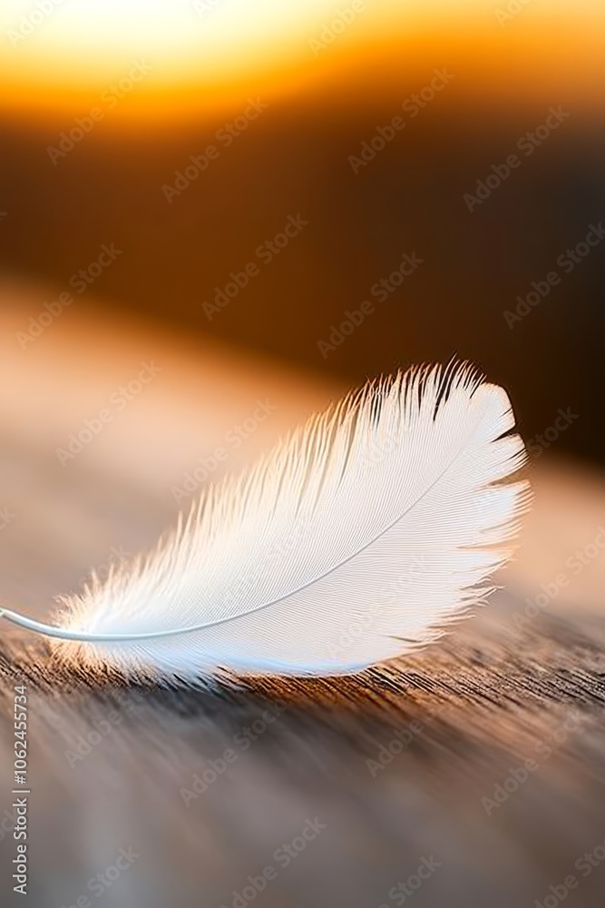 A white feather sitting on top of a wooden table A white feather sitting on top of a wooden table