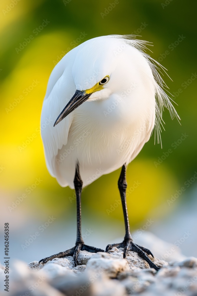 A white bird standing on top of a rock A white bird standing on top of a rock