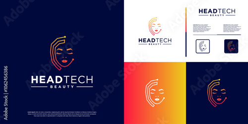 minimalist digital beauty logo, line art style, spa and salon, graphic vector template.