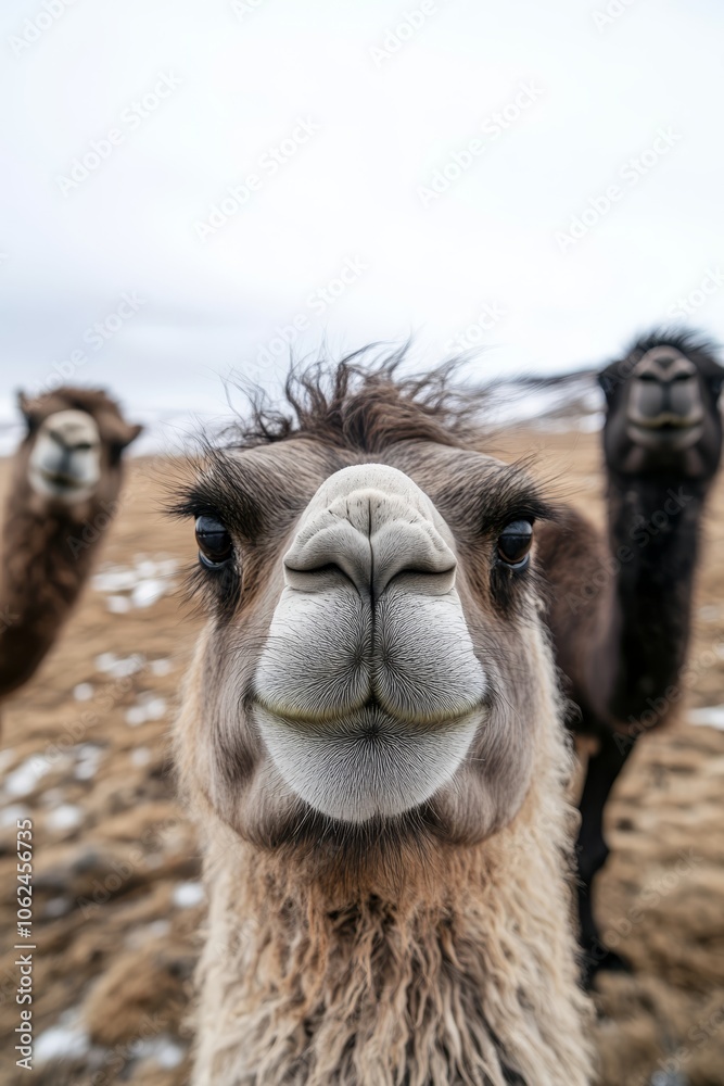 Obraz premium A close up of a camel's face in a field