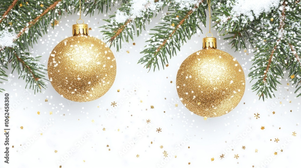 Beautiful Christmas tree background with Christmas tree branches and gold Christmas tree toys Beautiful Christmas tree background with Christmas tree branches and gold Christmas tree toys