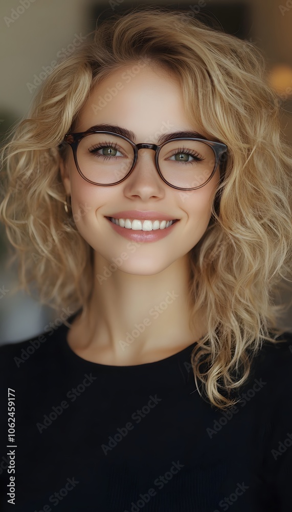 Young adult stylish confident attractive smiling blonde curly hair Young adult stylish confident attractive smiling blonde curly hair