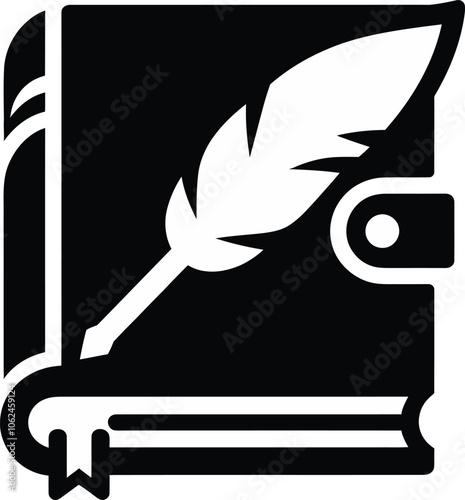 Book with Quill Silhouette Icon