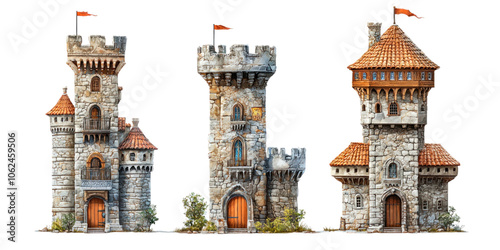 Set of castle isolated transparent background photo