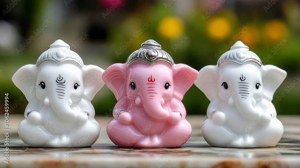 A group of three ceramic elephants sitting on top of a table A group of three ceramic elephants sitting on top of a table