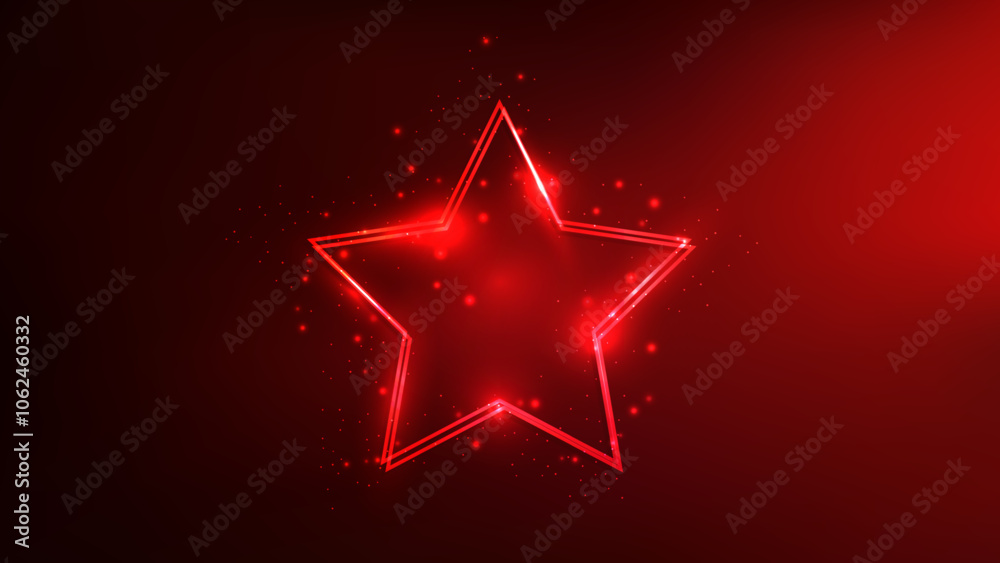 Neon double star frame with shining effects and sparkles