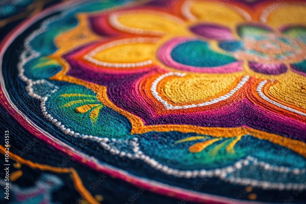 A detailed shot of a mandala painted in vivid colors. A detailed shot of a mandala painted in vivid colors.