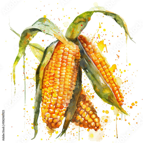 A watercolor vector of Corn, isolated on a white background.