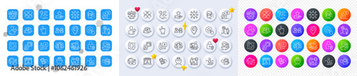 Loyalty star, Refer friend and Head line icons. Square, Gradient, Pin 3d buttons. AI, QA and map pin icons. Pack of Women headhunting, Wallet, Global business icon. Vector