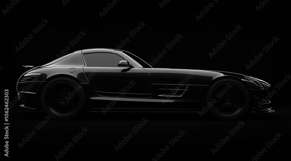 A generic and unbranded black sport car on a black background A generic and unbranded black sport car on a black background