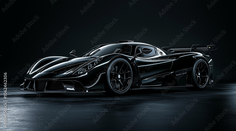 A generic and unbranded black sport car on a black background A generic and unbranded black sport car on a black background