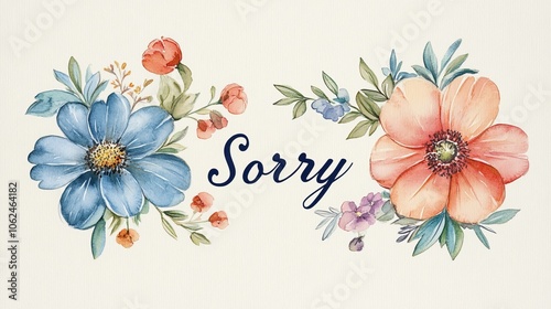 Elegant floral sorry card with watercolor flowers on cream background