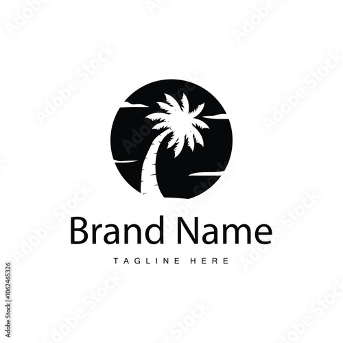 Coconut Tree Logo Design, Beach Plant Vector, Palm Tree Summer, Illustration Template