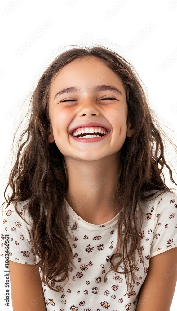 Studio portrait of a cheerful girl laughing at the camera on white background Studio portrait of a cheerful girl laughing at the camera on white background
