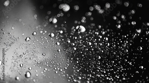 When it rains, water droplets gather on the automobile window. These droplets are the result of condensation, which happens when water vapor in the air cools and turns into liquid.