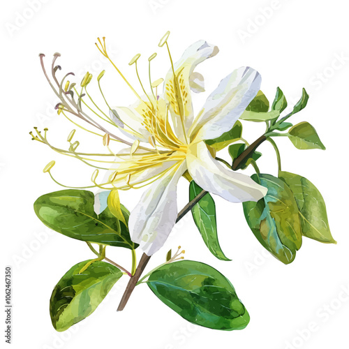 A watercolor vector of Lonicera caprifolium flower, isolated on a white background.