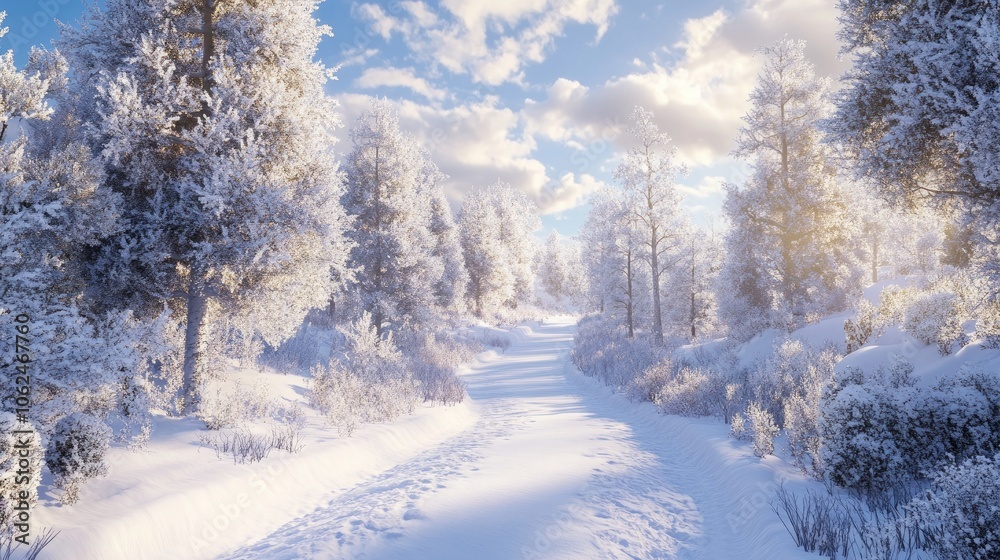 A winter wonderland is created when the roads and forest trees are covered in white snow. A winter wonderland is created when the roads and forest trees are covered in white snow.