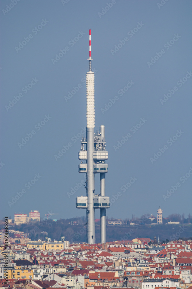 Panorama of Prague with dominant tower of Zizkov, the view of Divci Hrady hill Panorama of Prague with dominant tower of Zizkov, the view of Divci Hrady hill