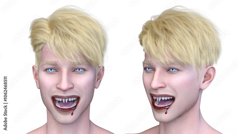 男性ヴァンパイアの顔クローズアップ 3DCGレンダリング 男性ヴァンパイアの顔クローズアップ 3DCGレンダリング