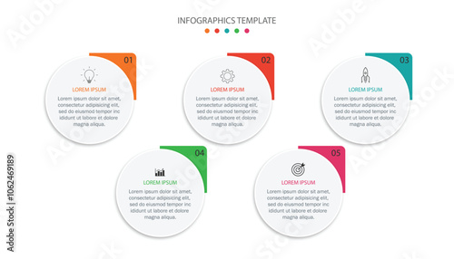 Vector business infographic with 5 steps. Used for presentation, information, education, connection, marketing, project, strategy, technology, learning, brainstorming, creative, growth, abstract, stai