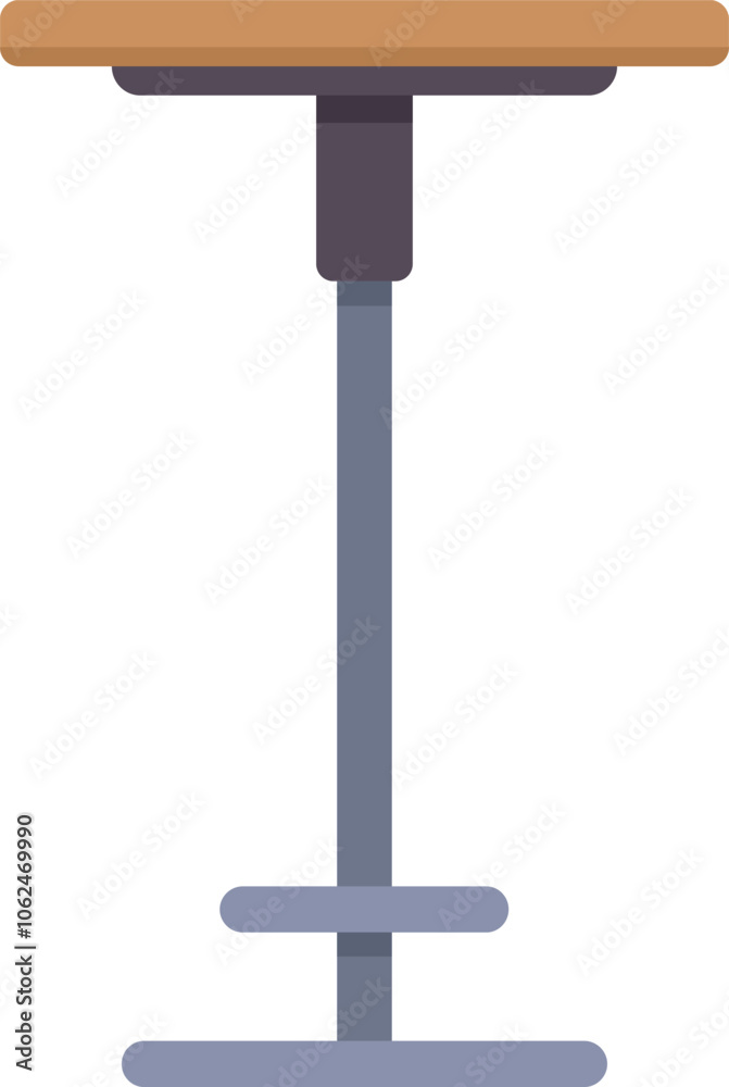 Round bar table standing on one leg, piece of furniture made of wood and metal, element for cafe interior Round bar table standing on one leg, piece of furniture made of wood and metal, element for cafe interior
