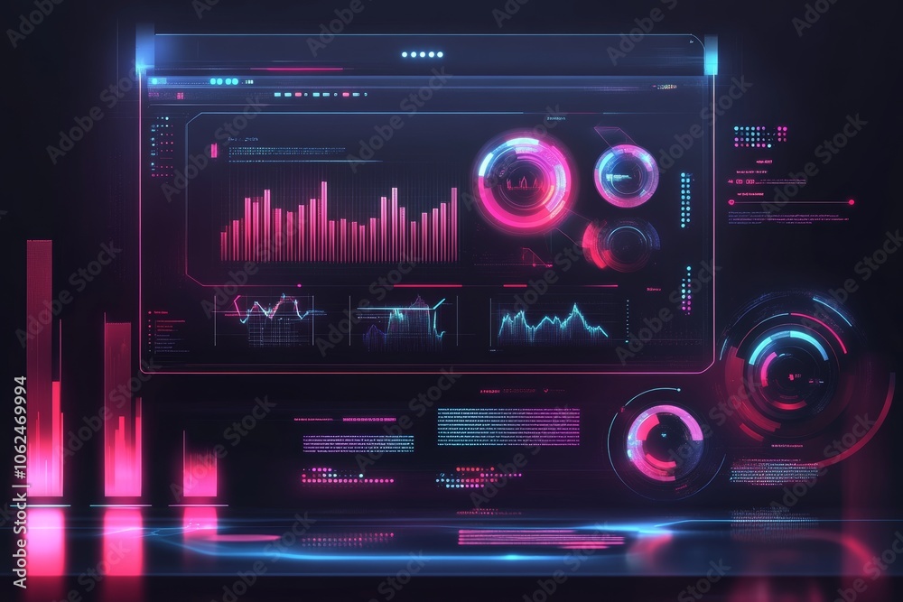 Fototapeta premium futuristic marketing strategy interface with holographic elements and 3D graphics illustration, minimal background with copy space