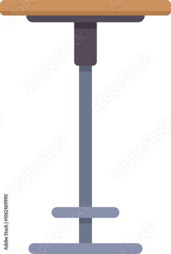 Round bar table standing on one leg, piece of furniture made of wood and metal, element for cafe interior