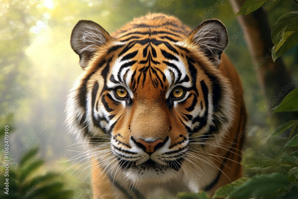 Fototapeta premium Realistic Tiger on White Transparent Background: Wildlife Portrait