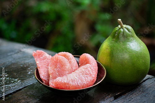  Pomelo or Citrus maxima fruit on natural background.