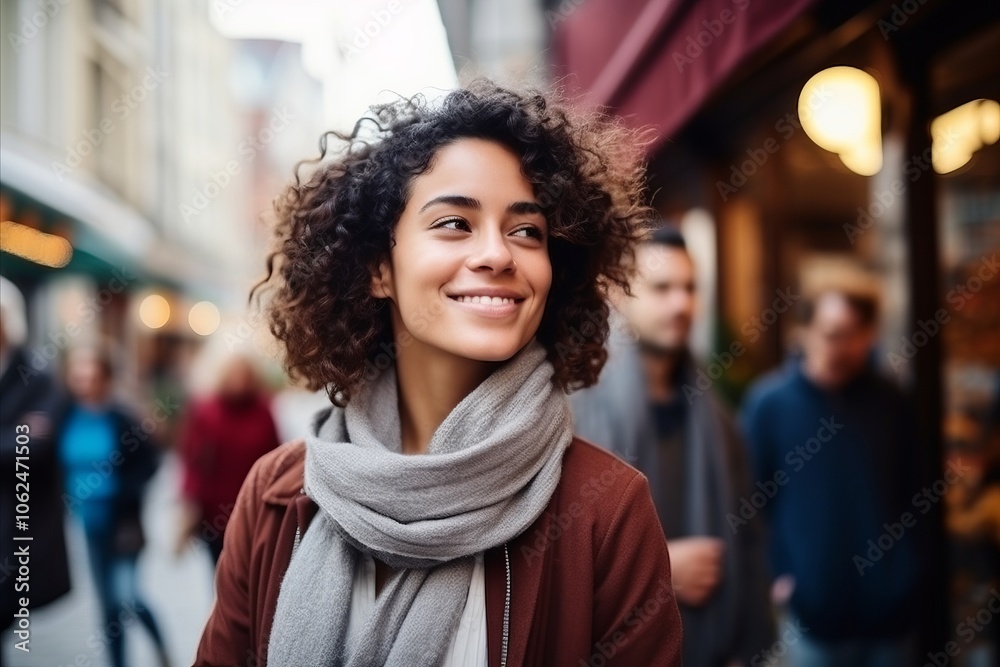 Portrait of beautiful young woman with afro hairstyle in the city Portrait of beautiful young woman with afro hairstyle in the city