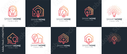 smart home logo design vector collection. Home and light bulb logo icon set.