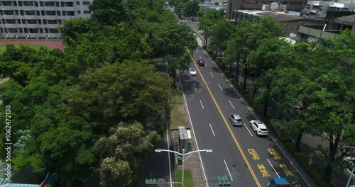 Aerial Drone Of Traffic At The City In The Day Time In Kaohsiung City, Taiwan Travel