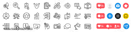 Web timer, Dots message and Megaphone checklist line icons pack. Social media icons. Cogwheel, Event click, Survey web icon. Work home, Thoughts, Professional pictogram. Vector