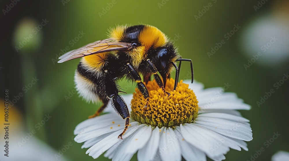A beautiful image of a bumblebee gathering pollen from a vibrant flower, with its fuzzy body and delicate wings in sharp focus, set against a bright, natural background of blooming flora A beautiful image of a bumblebee gathering pollen from a vibrant flower, with its fuzzy body and delicate wings in sharp focus, set against a bright, natural background of blooming flora