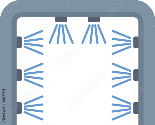 This icon features an automatic car wash system spraying water jets, representing the cleaning process of vehicles
