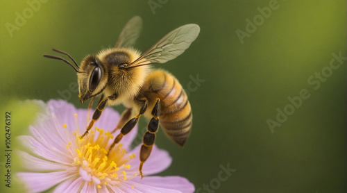 Close-up de abelha em uma flor com detalhes realistas photo