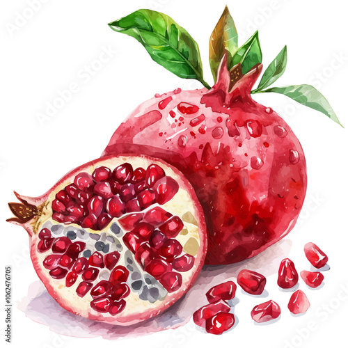 A watercolor vector of Pomegranate, isolated on a white background.