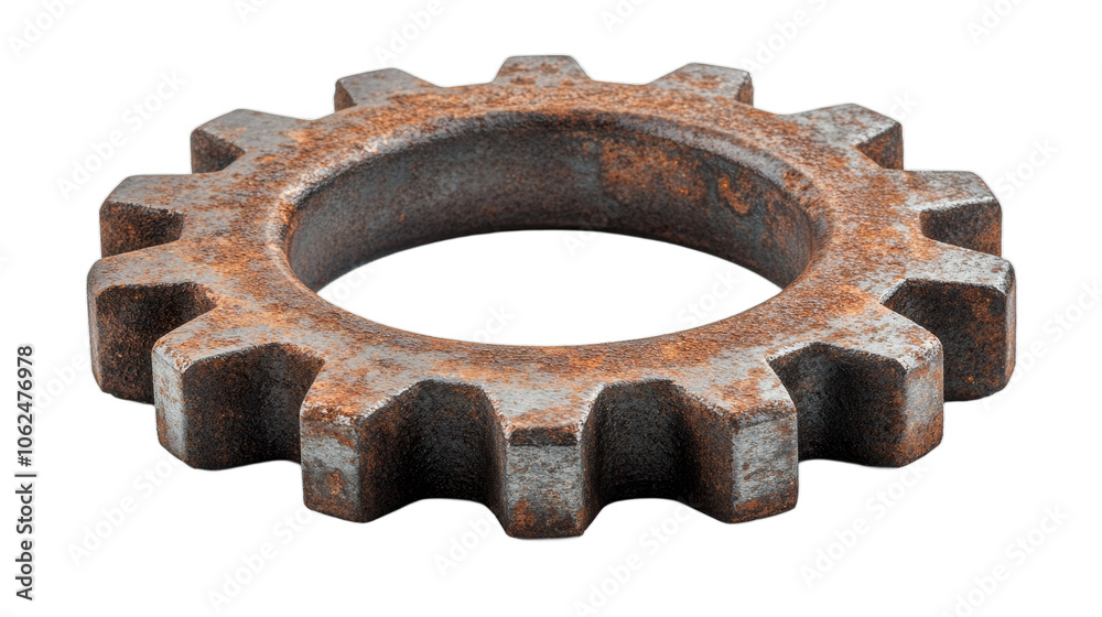 Minimalist Rusted Steel Gear on Transparent Background.Concept of industrial decay, post-industrial era, time passing, machinery, engineering, recycling, sustainability,vintage aesthetics, steampunk. Minimalist Rusted Steel Gear on Transparent Background.Concept of industrial decay, post-industrial era, time passing, machinery, engineering, recycling, sustainability,vintage aesthetics, steampunk.