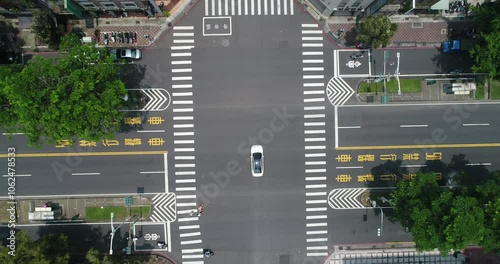 Aerial Drone View Of Traiffic Busy Street of Kaohsiung City, Taiwan Travel