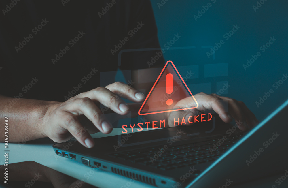 System Is Hacked System hacked alert. Scam alert, software warning fraud, cyber security ...