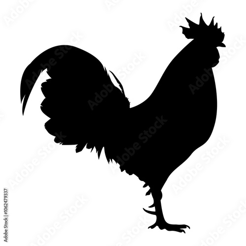 Monochrome Side View Rooster Silhouette in Black and White, Simple Vector Illustration Isolated on White Background, Perfect for Farm, Rustic Designs, Editable and Scalable EPS File