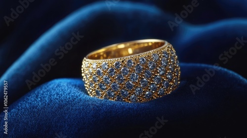 Photo of a stunning gold ring adorned with sparkling gems. photo