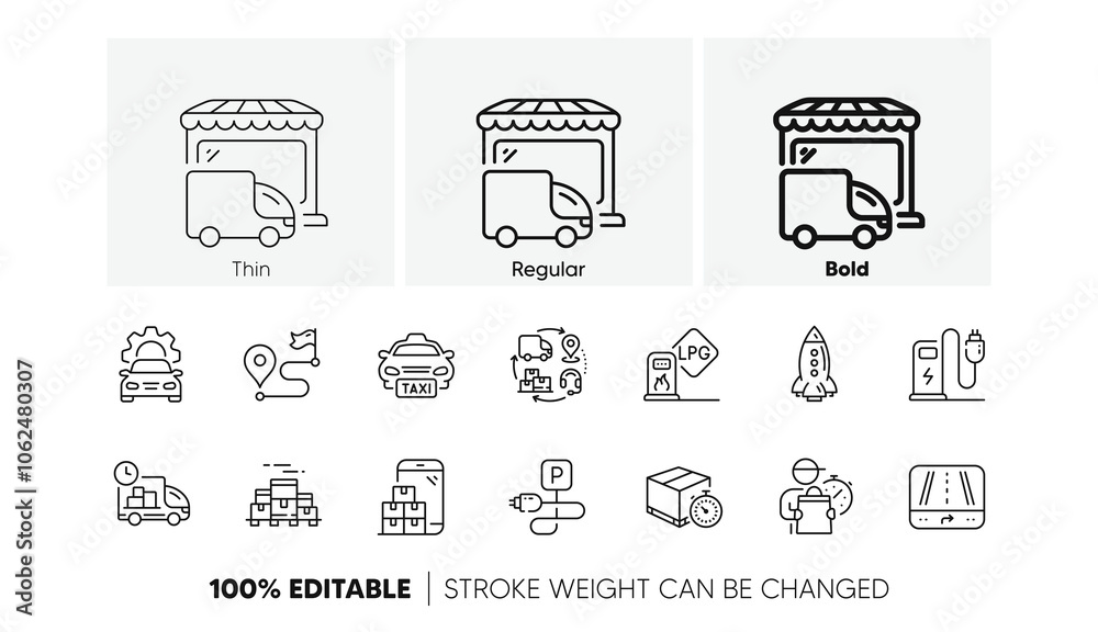 Delivery timer, Car service and Rocket line icons. Pack of Gps, Charging station, Delivery truck icon. Gas station, Charging parking, Boxes pallet pictogram. Supply chain, Mobile inventoryTaxi. Vector Delivery timer, Car service and Rocket line icons. Pack of Gps, Charging station, Delivery truck icon. Gas station, Charging parking, Boxes pallet pictogram. Supply chain, Mobile inventoryTaxi. Vector
