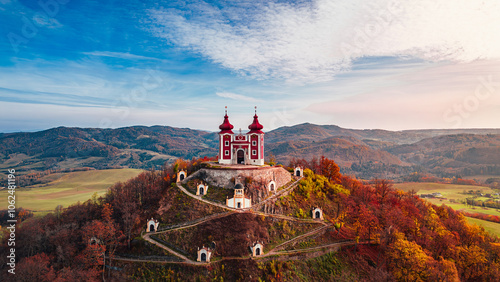 Autumn view of the mountains Kalvária Banska Stiavnica