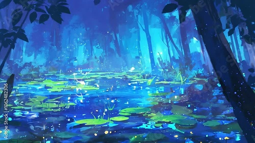 Enchanting Forest Pond Seamless Loop Anime Video Background