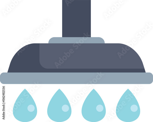 Minimalist illustration of a shower head pouring water drops, representing personal hygiene and bathroom fixtures