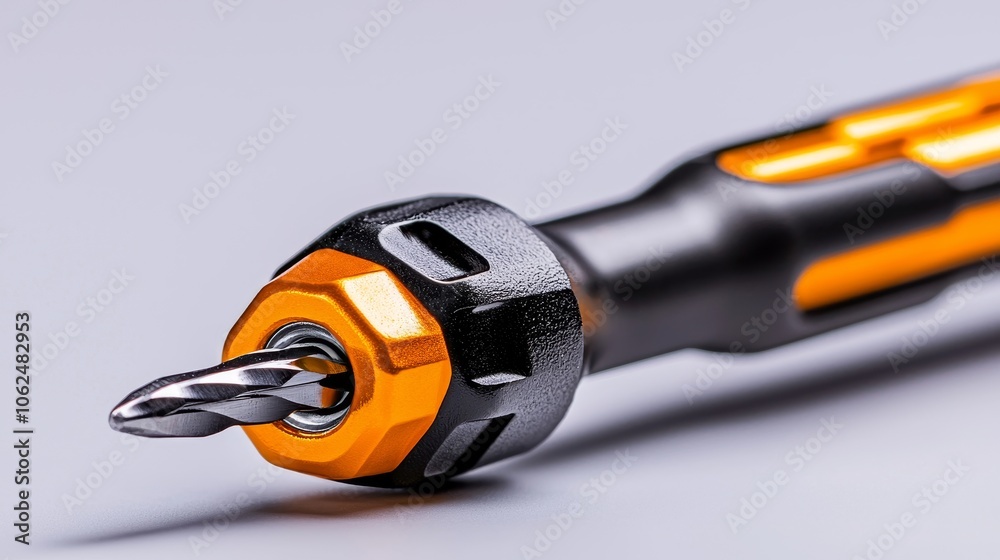High-resolution shot of a black and orange screwdriver with ergonomic grip, perfectly isolated on white, emphasizing its functional design High-resolution shot of a black and orange screwdriver with ergonomic grip, perfectly isolated on white, emphasizing its functional design